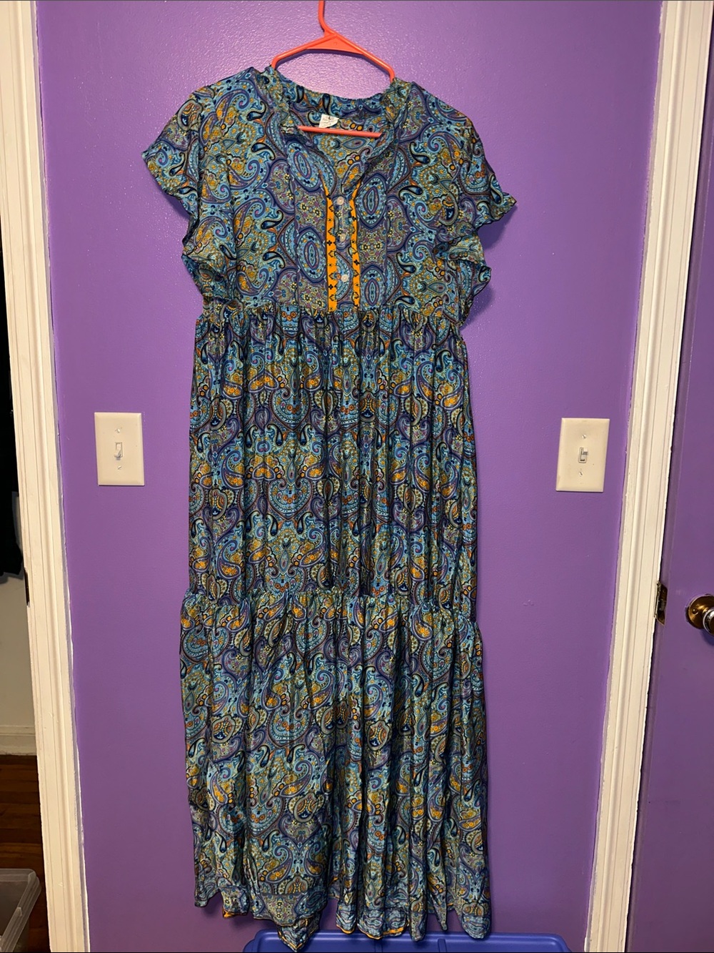 Paisley Tiered Maxi Dress in Blue and Yellow